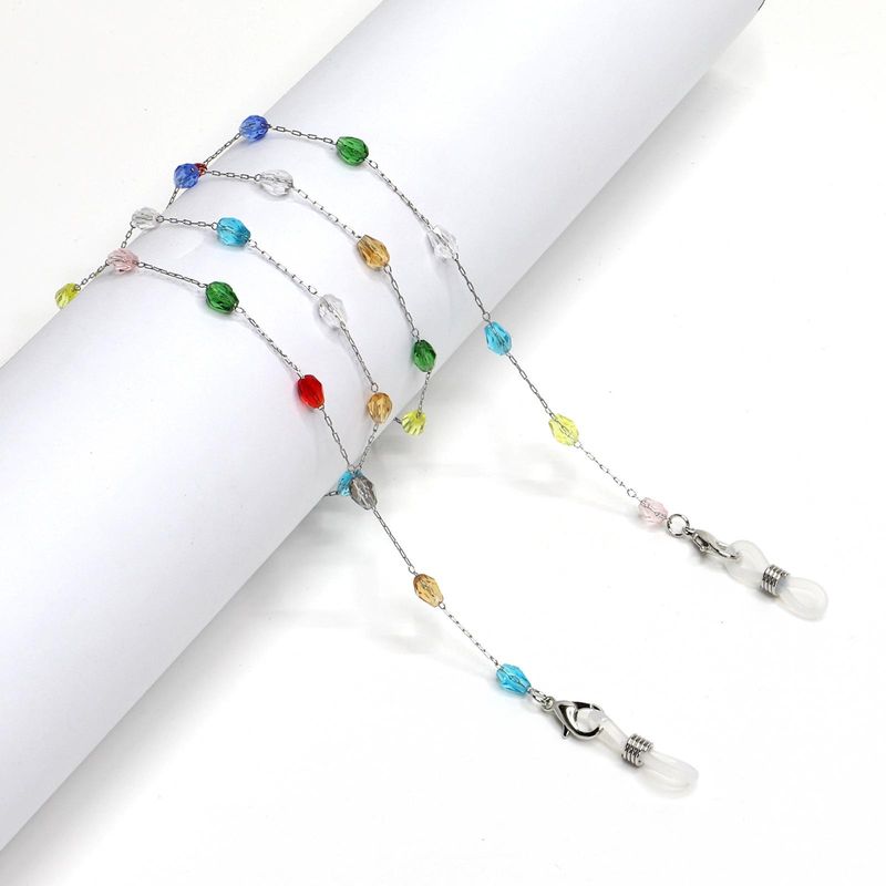 Colorful Oval Crystal Stainless Steel Chain Sunglasses Chain Anti-skid Hanging Chain Glasses Chain