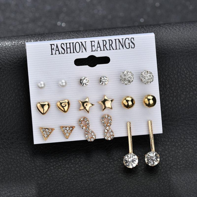 New Fashion Diamond Triangle 8 Word Rhinestone 9 Pair Set Earrings Yiwu Nihaojewelry Wholesale