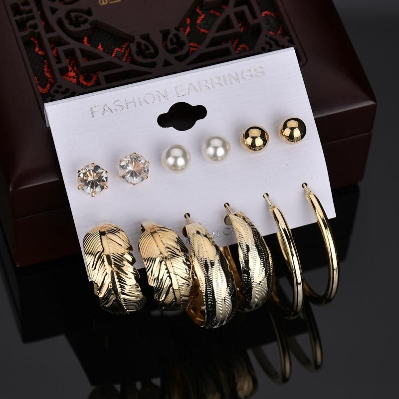 Korean New Fashion 6 Pairs Of Rhinestone Suit Large Circle Earrings Yiwu Nihaojewelry Wholesale