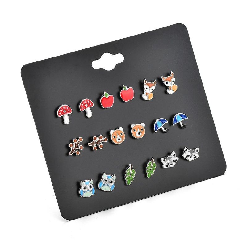 Korean New Fashion 9 Pair Board Fruit Cute Small Animal Earrings Yiwu Nihaojewelry Wholesale