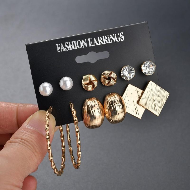 New Fashion Retro Alloy Twist Geometric Rhinestone Ladies Earrings Set Wholesale Yiwu Nihaojewelry Wholesale