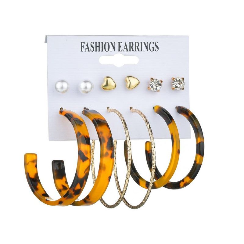 New Fashion Creative Leopard Plate Large Circle Acrylic Earrings Pearl Suit Earrings