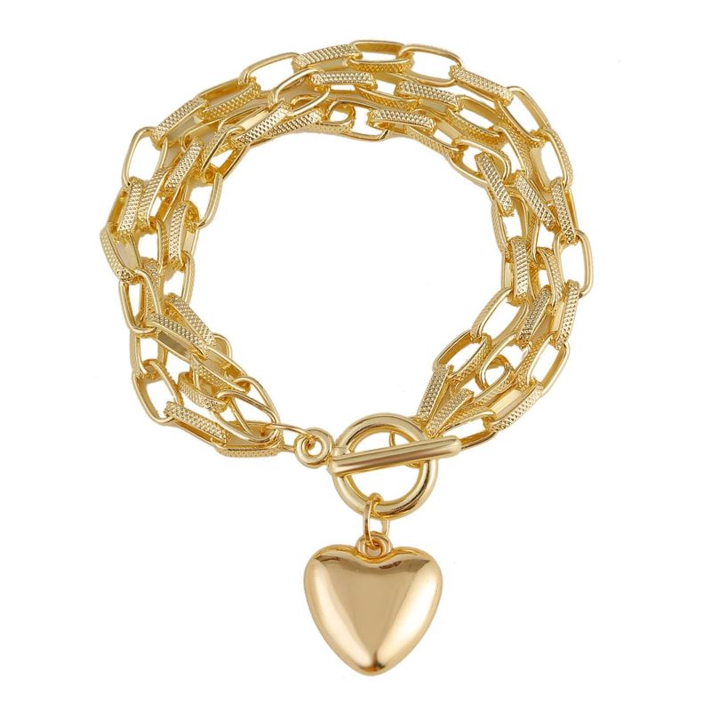 New Fashion Multi-layer Chain Heart Hanging Bracelet Electroplated Alloy Bracelet Heart-shaped Jewelry