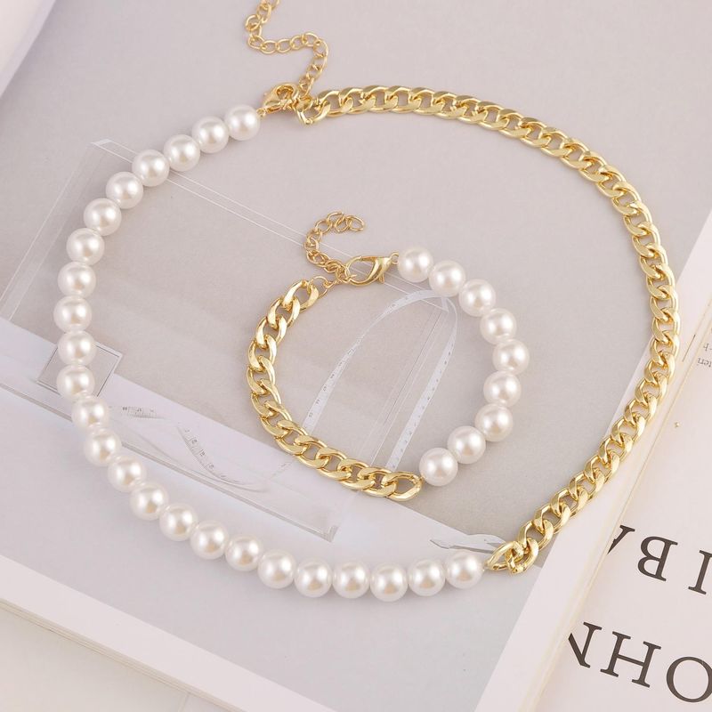 New Fashion Simple Chain Retro Pearl Necklace Bracelet Set Wholesale