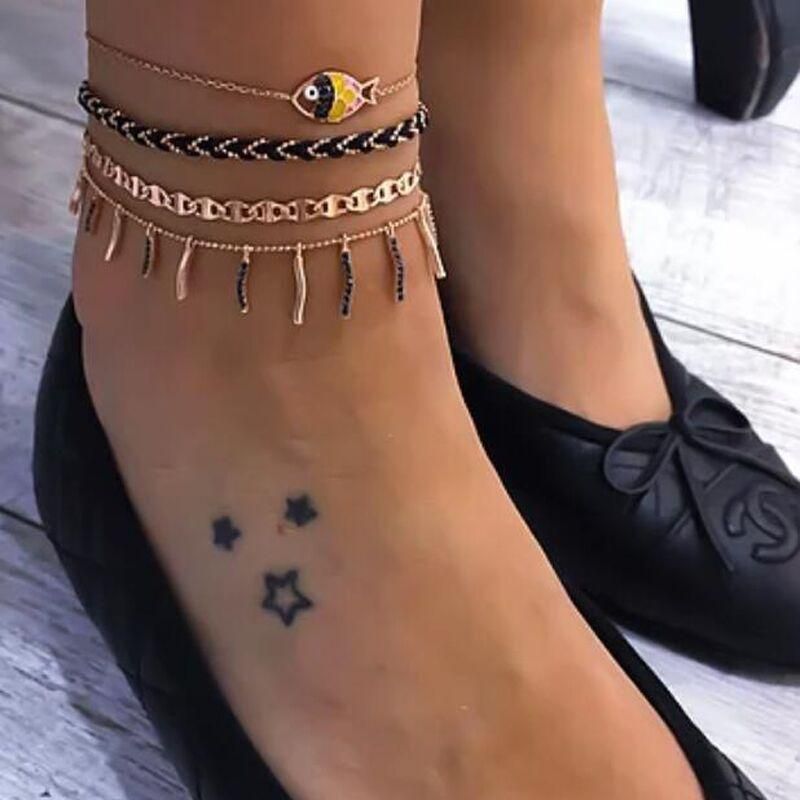 Korean New Fashion Foot Jewelry Color Dripping Oil Fish Anklet Summer Braided Black Anklet Wholesale