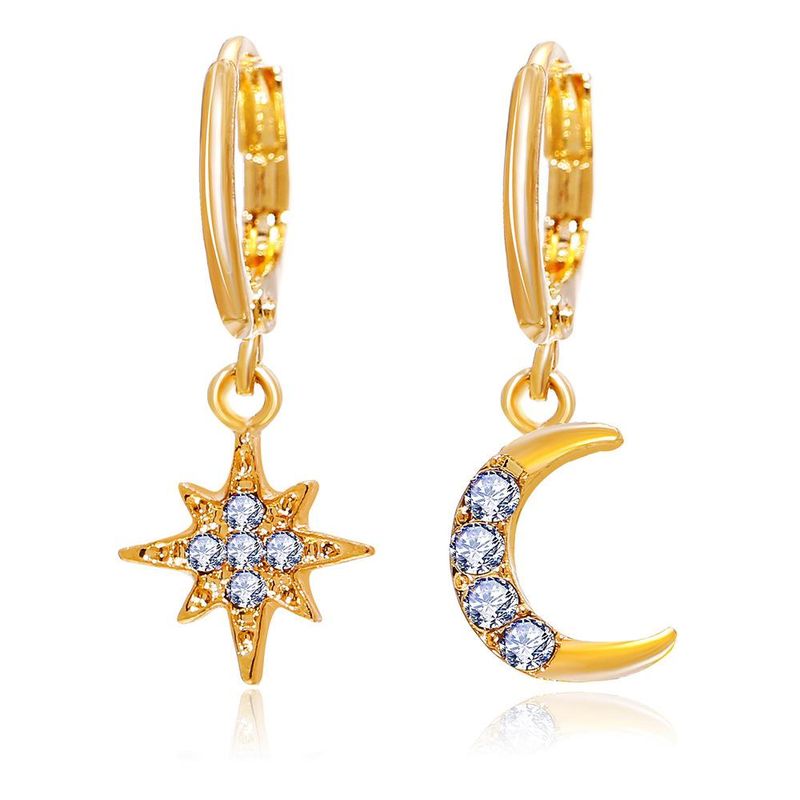 New Fashion Asymmetric Star Moon Retro Alloy Gold Earrings For Women Wholesale