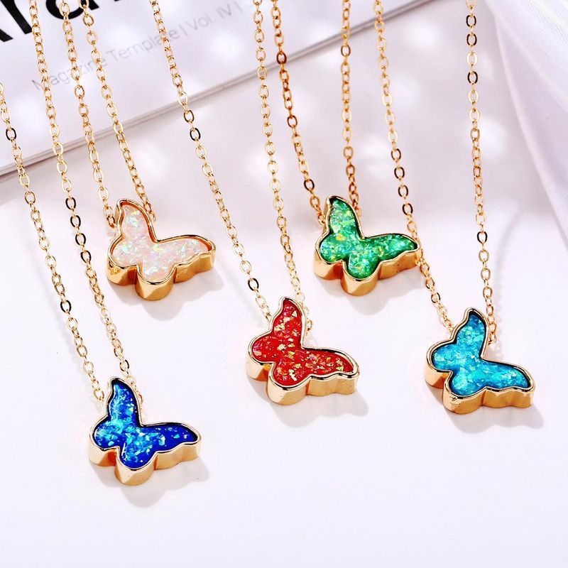 New Multicolor Butterfly Necklace Creative Retro Simple Color Alloy Clavicle Chain