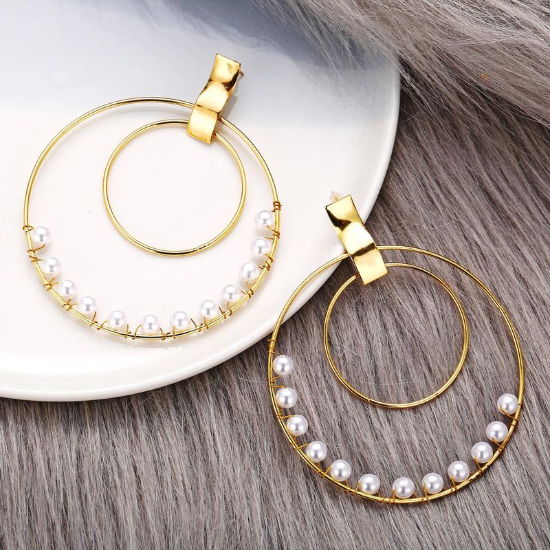 New Size Circle Winding Pearl Ear Ring Creative Retro Simple Gold Earrings For Women Wholesale