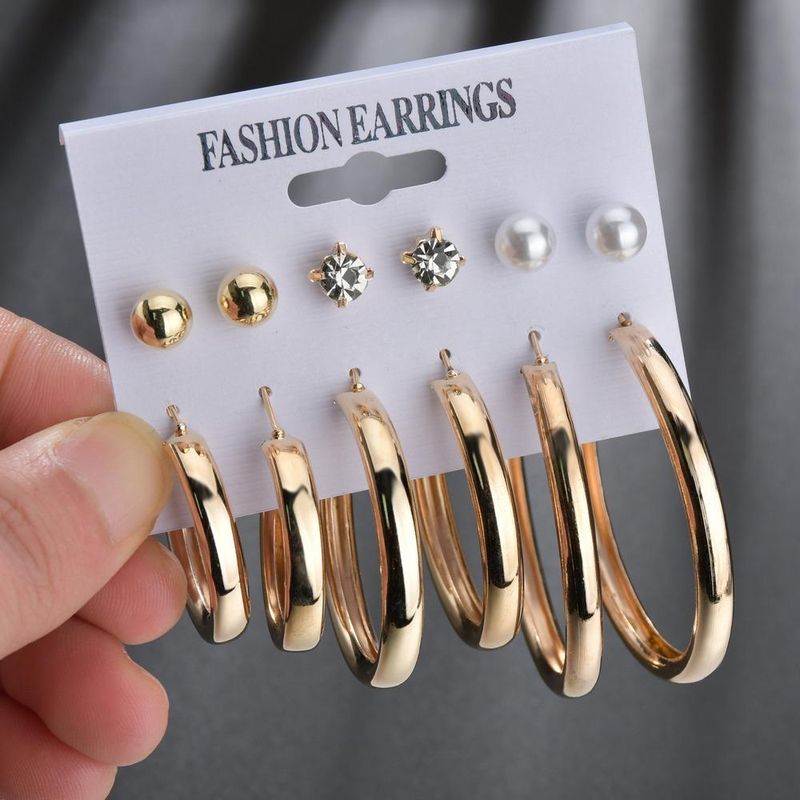 Nueva Moda De Perlas De Diamantes De Imitación Grandes Pendientes De Aro Conjunto De 6 Piezas Pendientes De Moda Exagerados Establecidos Al Por Mayor