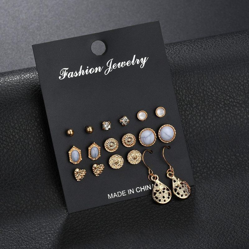 New Fashion Retro Turquoise Earrings Love Rhinestone 9 Pairs Of Earrings Set