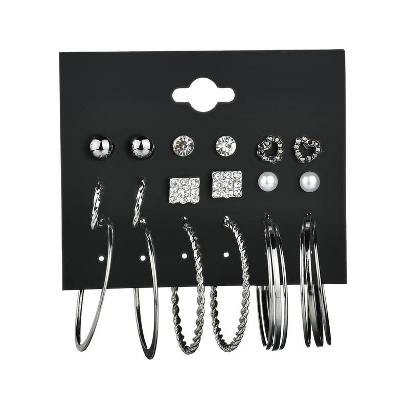 New Fashion Silver 9 Pairs / Set Of Earrings Circle Earrings Set For Women Wholesale