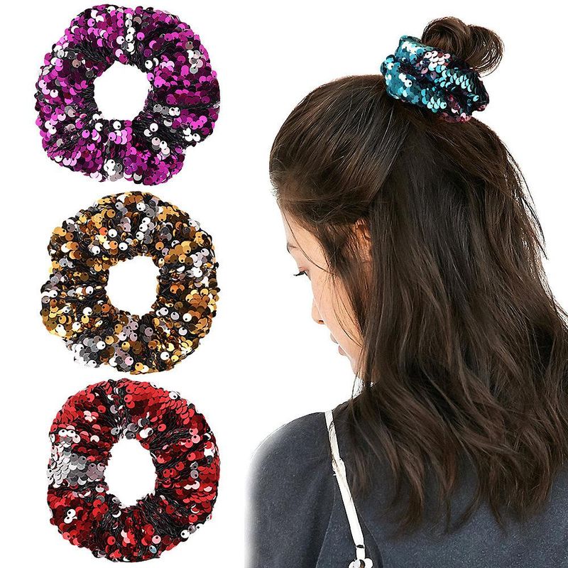 La Nueva Moda De Dos Colores Volcó Escamas De Pescado Lentejuelas Grandes Scrunchies Baratos Al Por Mayor