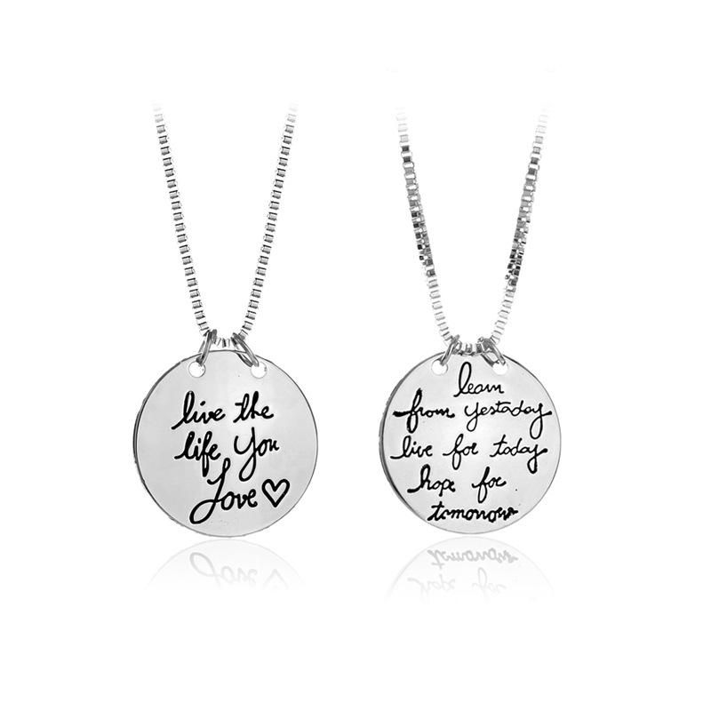 New Fashion Round Letter Tag Live The Life You Love Love Pendant Necklace Wholesale