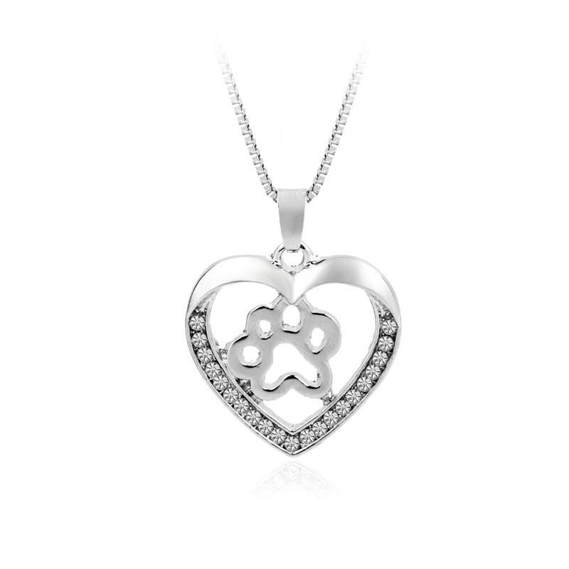New Fashion Love Peach Heart Necklace Love Dog Paw Hollow Diamond Pendant Necklace Wholesale