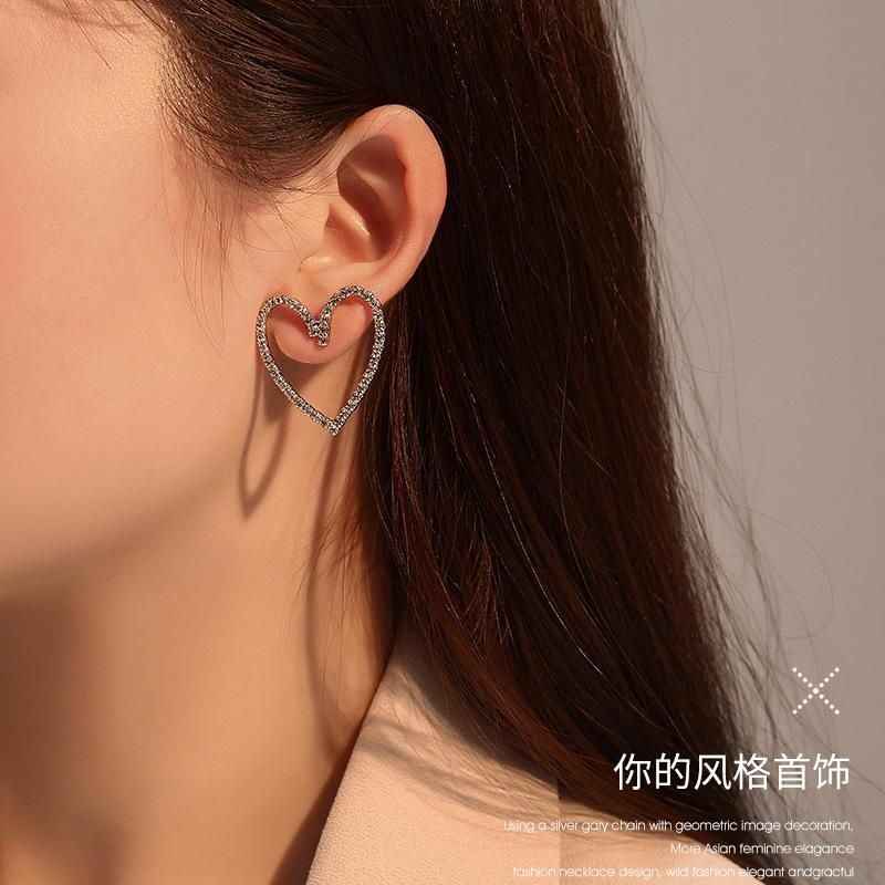 Simple Style Heart Plating Alloy Artificial Gemstones Earrings Ear Studs