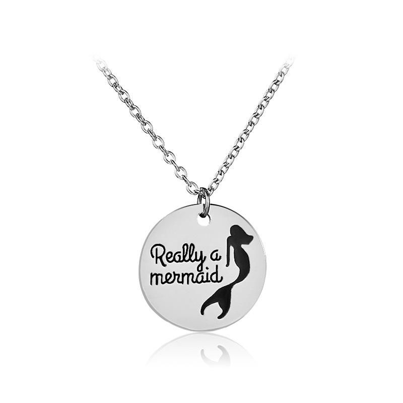 New Round Tag Necklace Dripping Letters Really A Mermaid Mermaid Pendant Necklace Wholesale