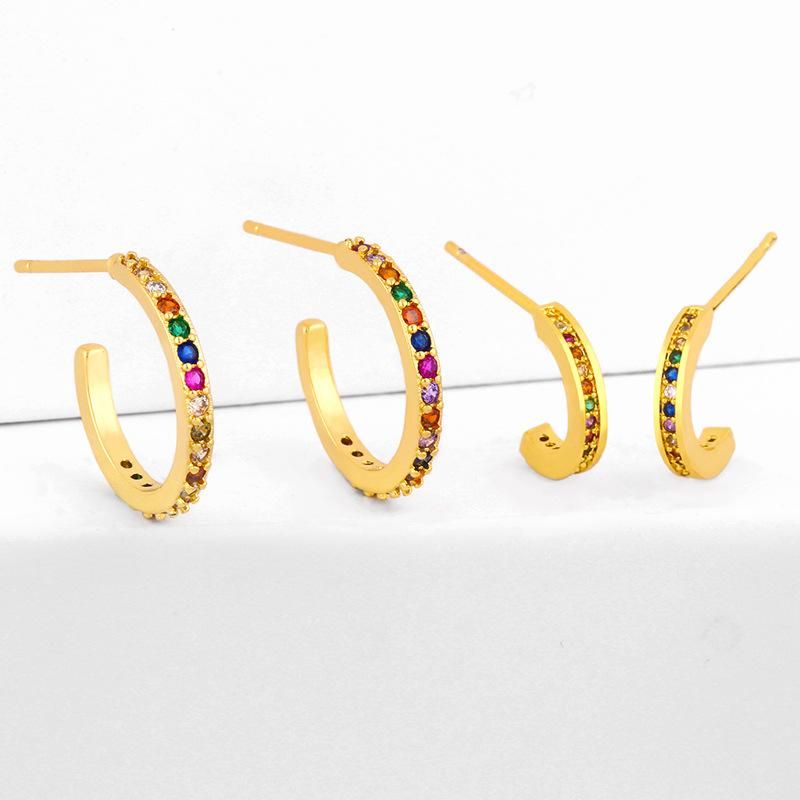 New Fashion Diamond-set Rainbow Earrings C-shaped Geometric Earrings Wholesale