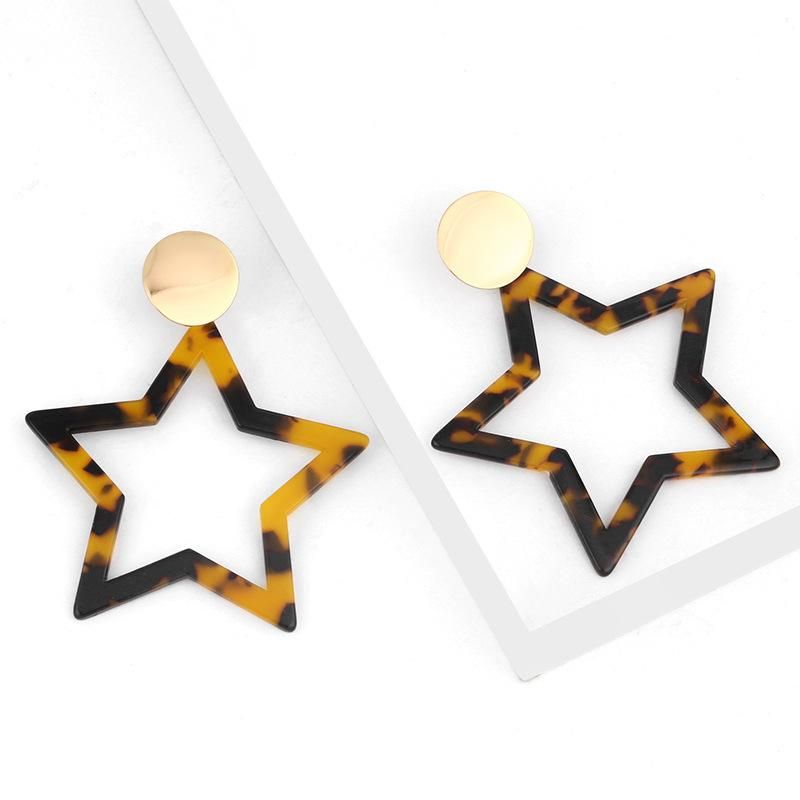 New Fashion Acetate Plate Creative Geometric Pentagram Leopard Earrings Wholesale