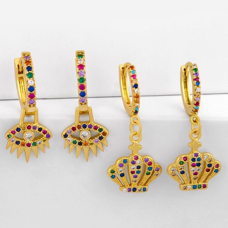 New Fashion Crown Earrings Diamond Rainbow Jewelry Hip Hop Earrings Wholesale