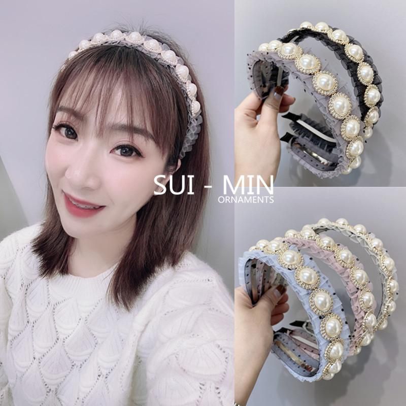 Korean New Fashion Simple Wave Wave Point Pleated Pearl Fine-edged Cheap Headband Wholesale