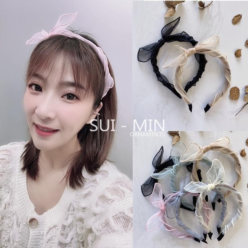 Korean Spring New Simple Lace Mesh Gauze Bow Winding Thin Edge Cheap Headband Wholesale