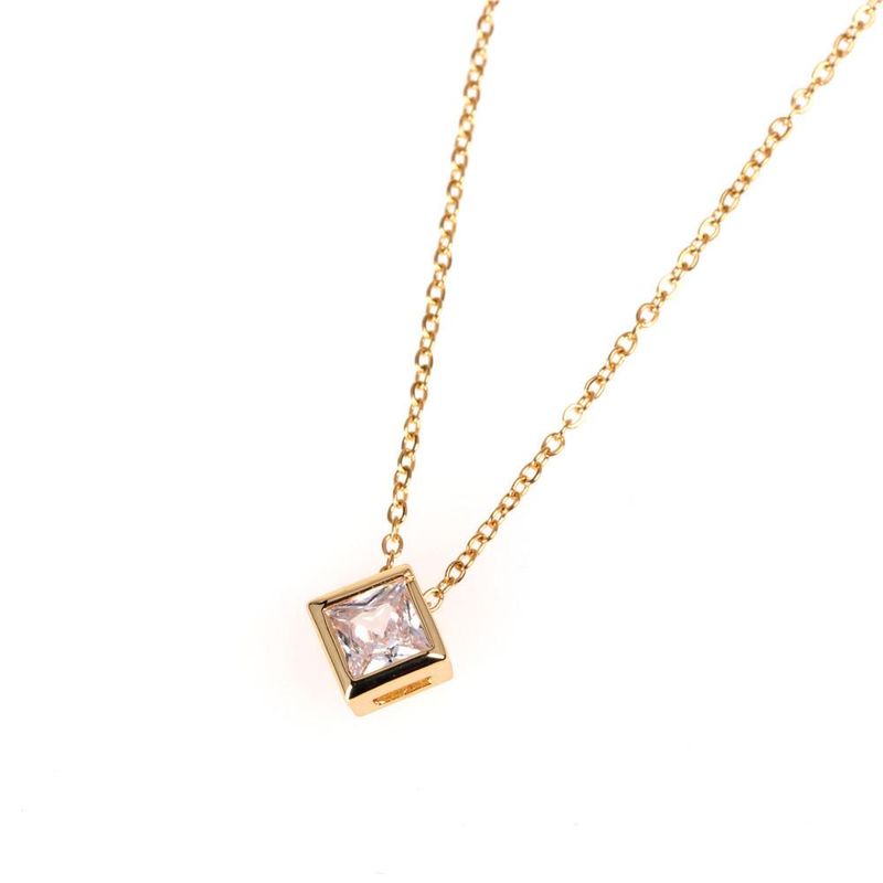 New Fashion Rubik&#39;s Cube Large Zircon Necklace Color Retention Stainless Steel Clavicle Chain Wholesale