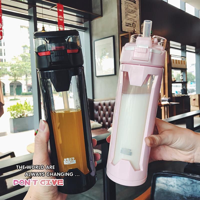 Simple Straw Cup Double-layer Insulation Business Glass Portable High Temperature Resistant Water Cup