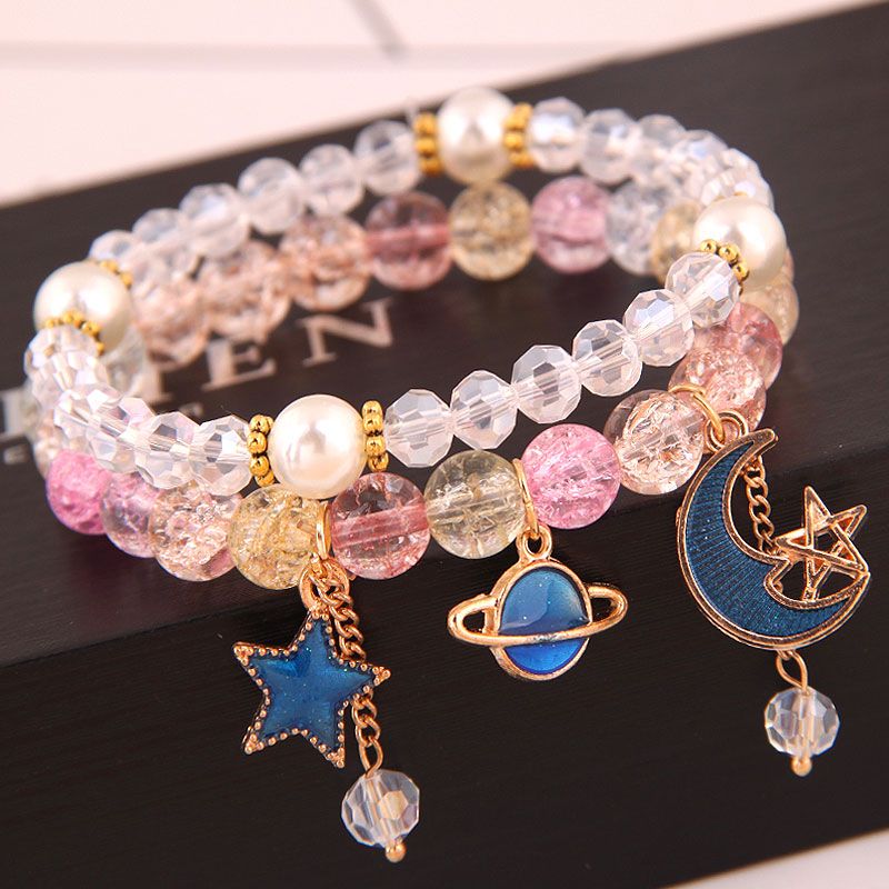 Korean Fashion Simple And Versatile Multi-element Pendant Crystal Glass Ball Bead Fashion Double-layer Bracelet Yiwu Nihaojewelry Wholesale