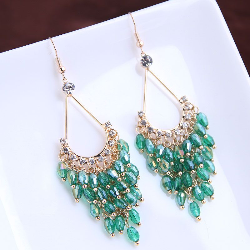 Korean Fashion Beautifully Concise Hand-made Wild Drop Crystal Exaggerated Earrings Yiwu Nihaojewelry Wholesale