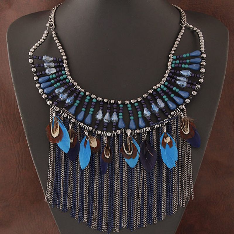 Fashion Wild Crystal Simple Tassel Feather Necklace Yiwu Wholesale