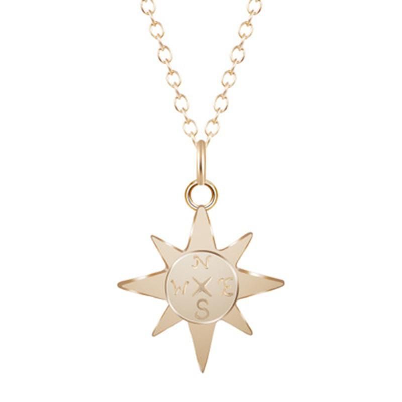 Compass Necklace North Star Compass Necklace Gold Plated Silver Sun Necklace Female Clavicle Chain