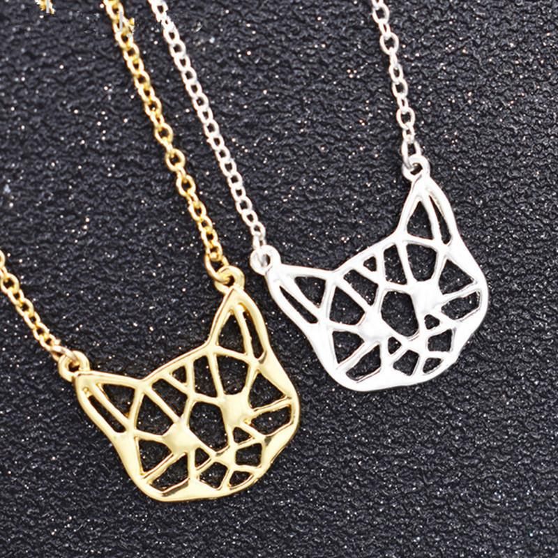 Hollow Cat Pendant Necklace Plating Gold Silver Animal Kitten Necklace Clavicle Chain Wholesale