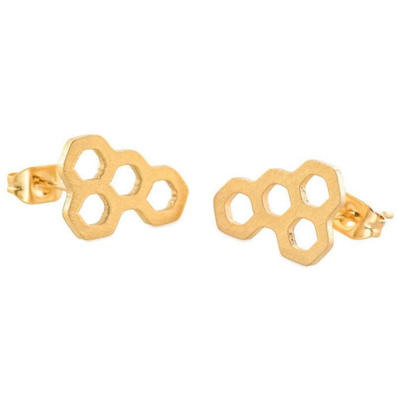 New Simple Honeycomb Stud Alloy Plating Hollow Geometric Hexagon Stud Earrings Wholesale