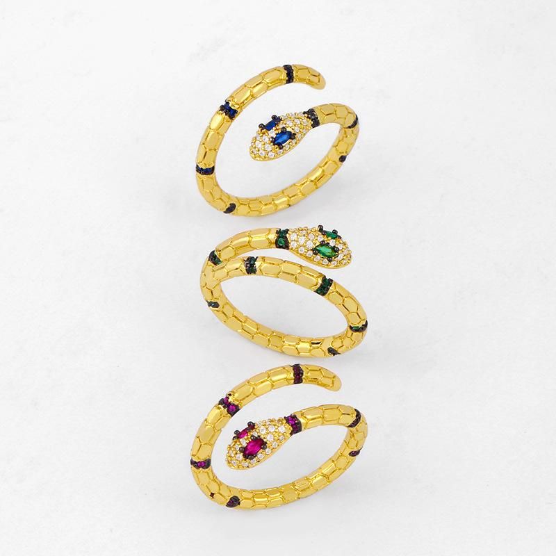 Europäischer Und Amerikanischer Kreativer Persönlichkeit Schlangen Förmiger Ring Weiblicher Mikro-eingelegter Zirkon Schlangen Förmiger Offener Ring Diamant Ring Rij33