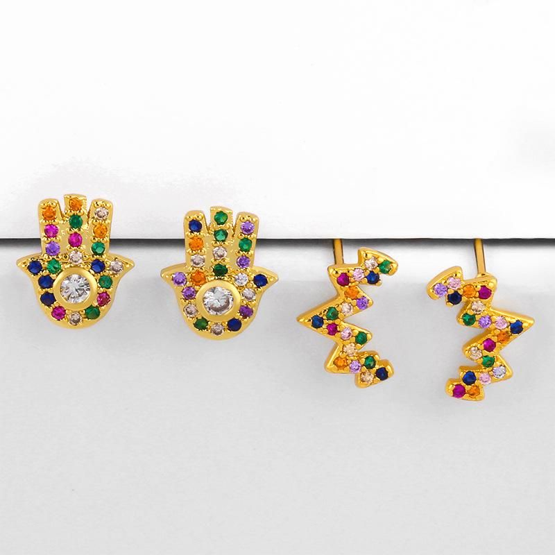 Micro Inlaid Colorful Gem Palm Earrings Fashion Earrings