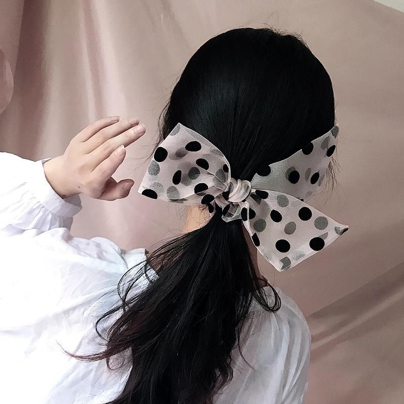 New Korean Retro Simple Big Wave Dot Double Bow Net Yarn Cheap Scrunchies Wholesale