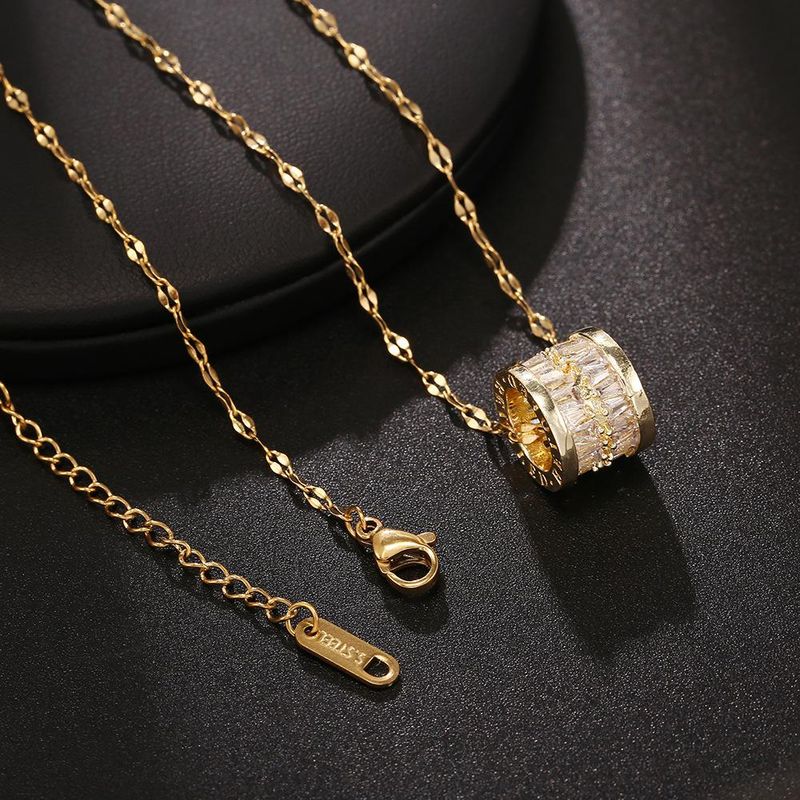 Simple Necklace Gold Titanium Full Diamond Zircon Titanium Steel Pendant Vacuum Plated 18k Gold Round Clavicle Chain