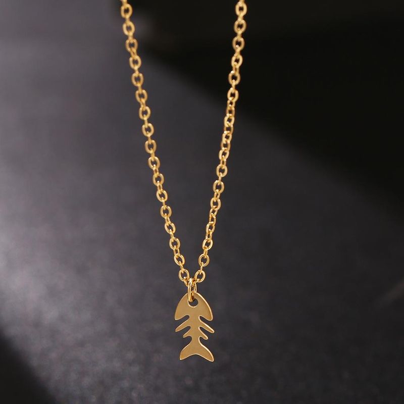 Exaggerated Necklace Ear Stainless Steel Hollow Fishbone Cartoon Necklace Wholesale
