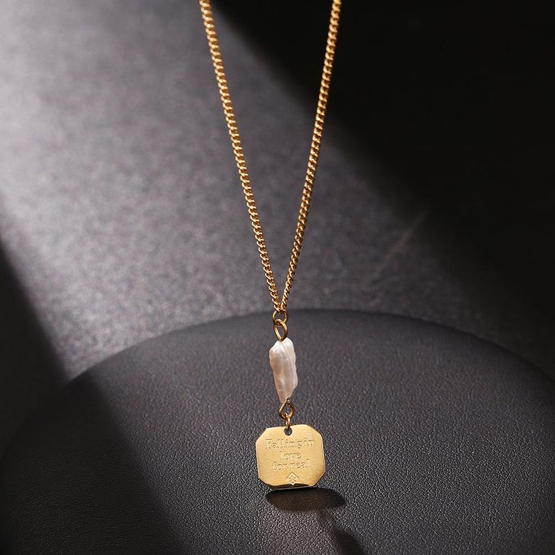Korean Simple Necklace Female Stainless Steel Coin Geometry English Love Necklace