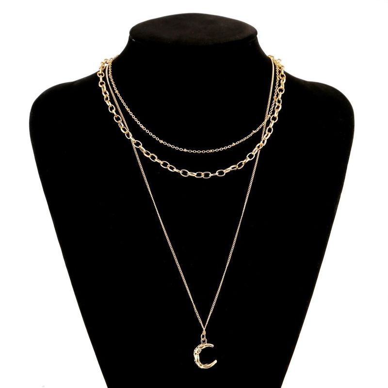 New Fashion Geometric Moon Pendant Necklace Multilayer Alloy Necklace Wholesale