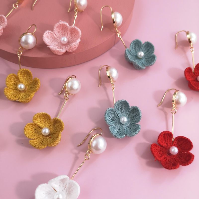 New Fashion Knitted Flower Earrings For Women Wholesale