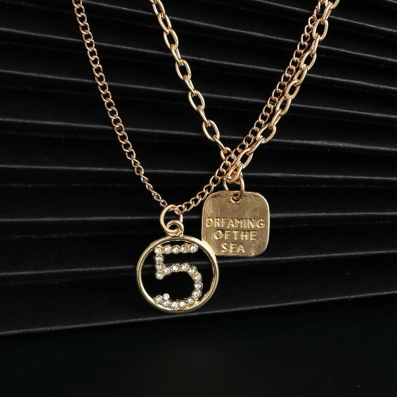 New Fashion English Square Brand Necklace Hollow 5 Word Diamond Pendant Two-piece Clavicle Chain