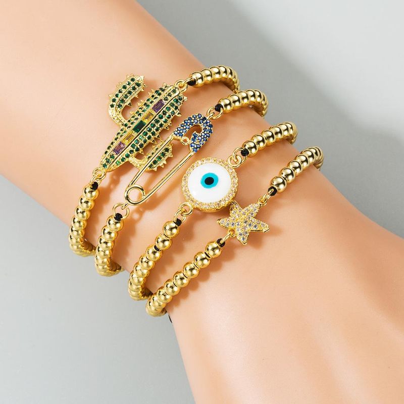 Europäisches Und Amerikanisches Grenz Überschreiten Des Mode Armband Weiblich Retro Panjia Kaktus Gold Eingelegter Zirkon Bronze Perlen Verstelltes Farb Schatz Armband