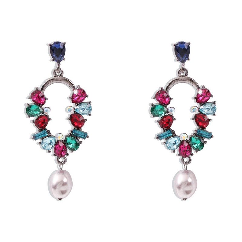 E7961 Koreanische Neue Produkte Lange Perlen Anhänger Ohrringe Kreative Mode Geometrische Hohle Legierung Diamant Ohrringe Frauen