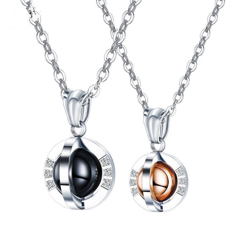 New Fashion Stainless Steel Diamond-set Rotatable Ball Pendant Titanium Steel Couple Necklace Wholesale