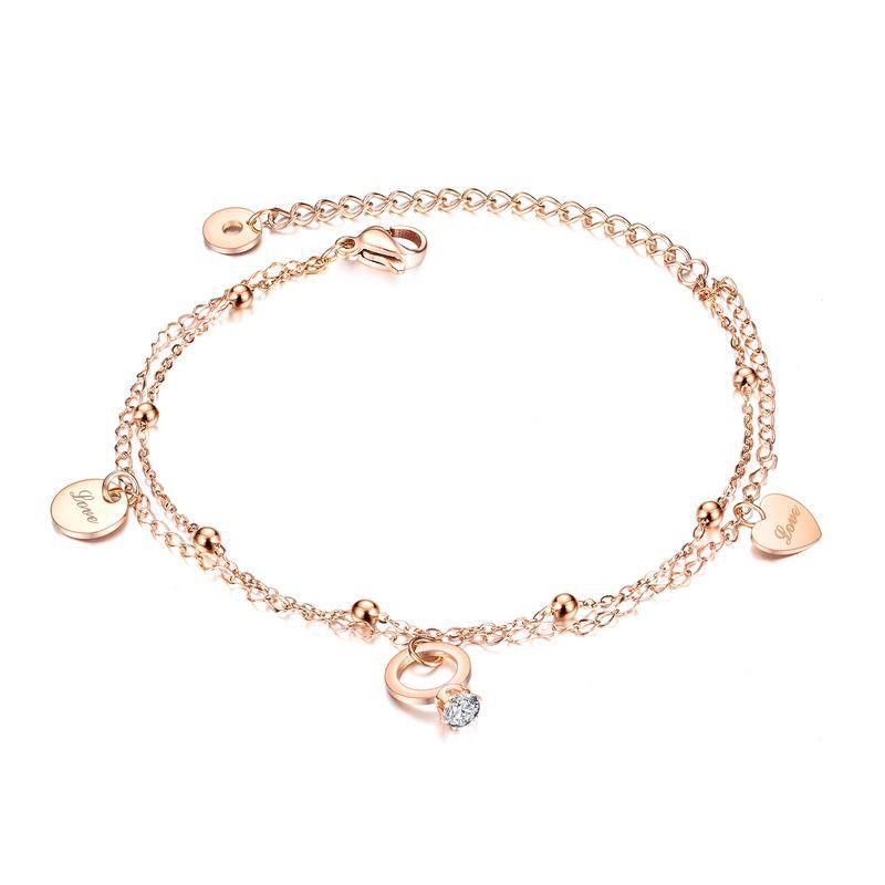 Korean Simple And Fashionable New Footwear Diamond-plated Rose Gold-plated Titanium Steel Anklet Wholesale