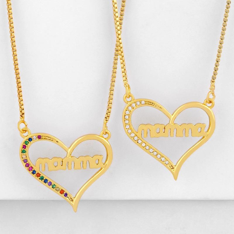 Mother's Day New Fashion Peach Heart Mama Diamond Pendant Necklace Wholesale