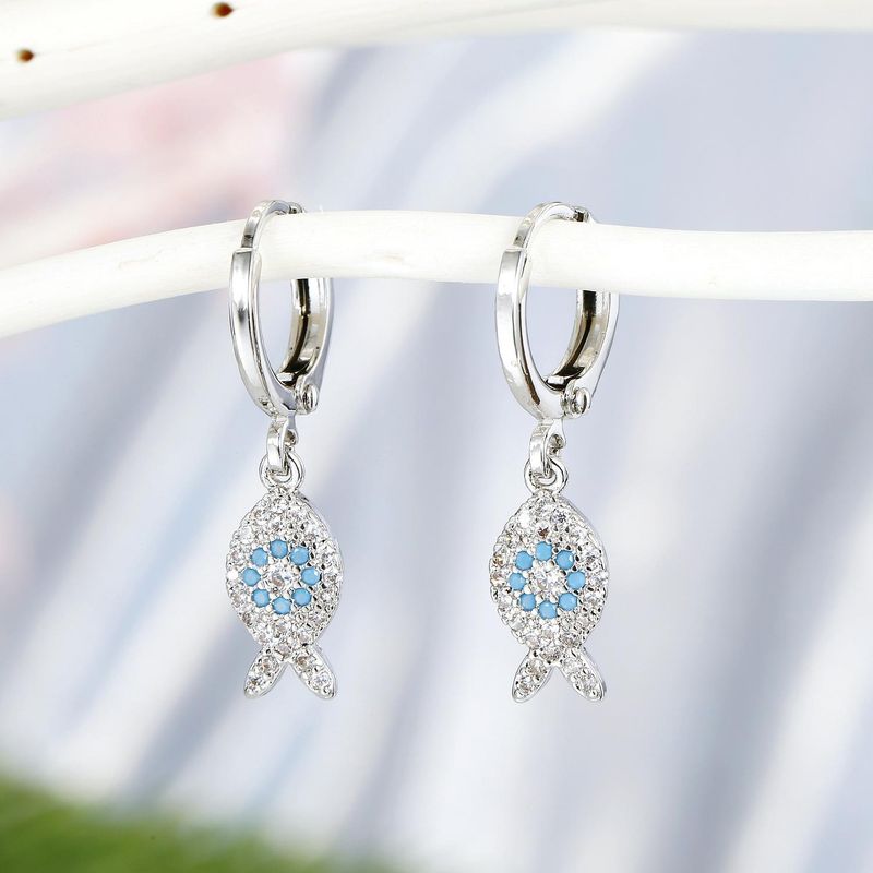 Croix-frontière Vendu Bijoux Micro-incrusté Poissons Oreille Anneau Animal Zircon Boucles D'oreilles Boucles D'oreilles Perle Délicat-ensemble Diamant Boucles D'oreilles Petite Oreille Goujons