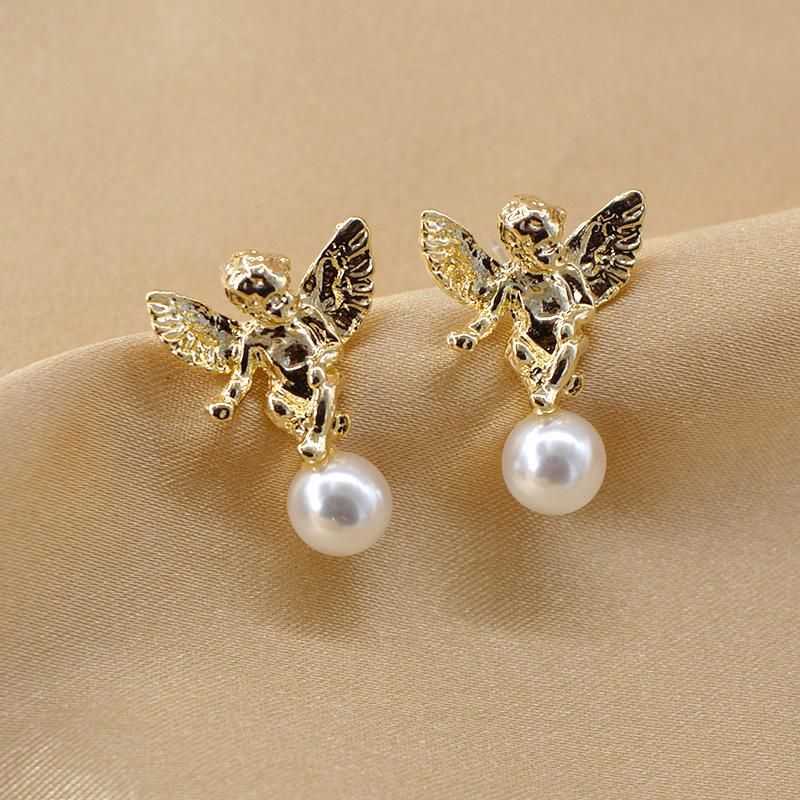 New Fashion Lucky Pearl Angel Earrings Wholesale