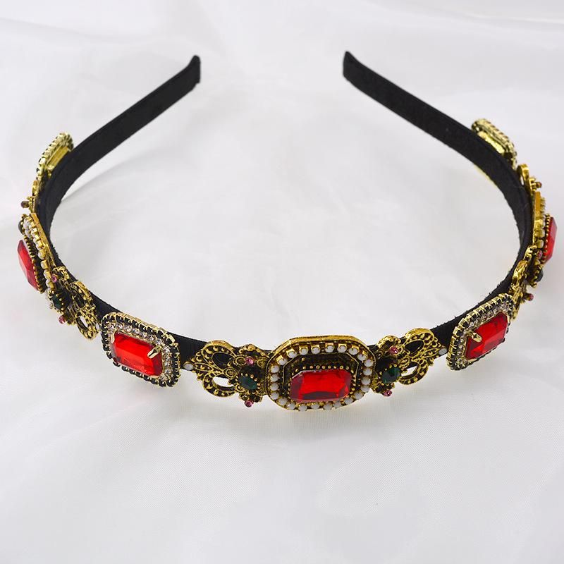 New Baroque Square Colored Gemstone Diamond Palace Cheap Headband Wholesale